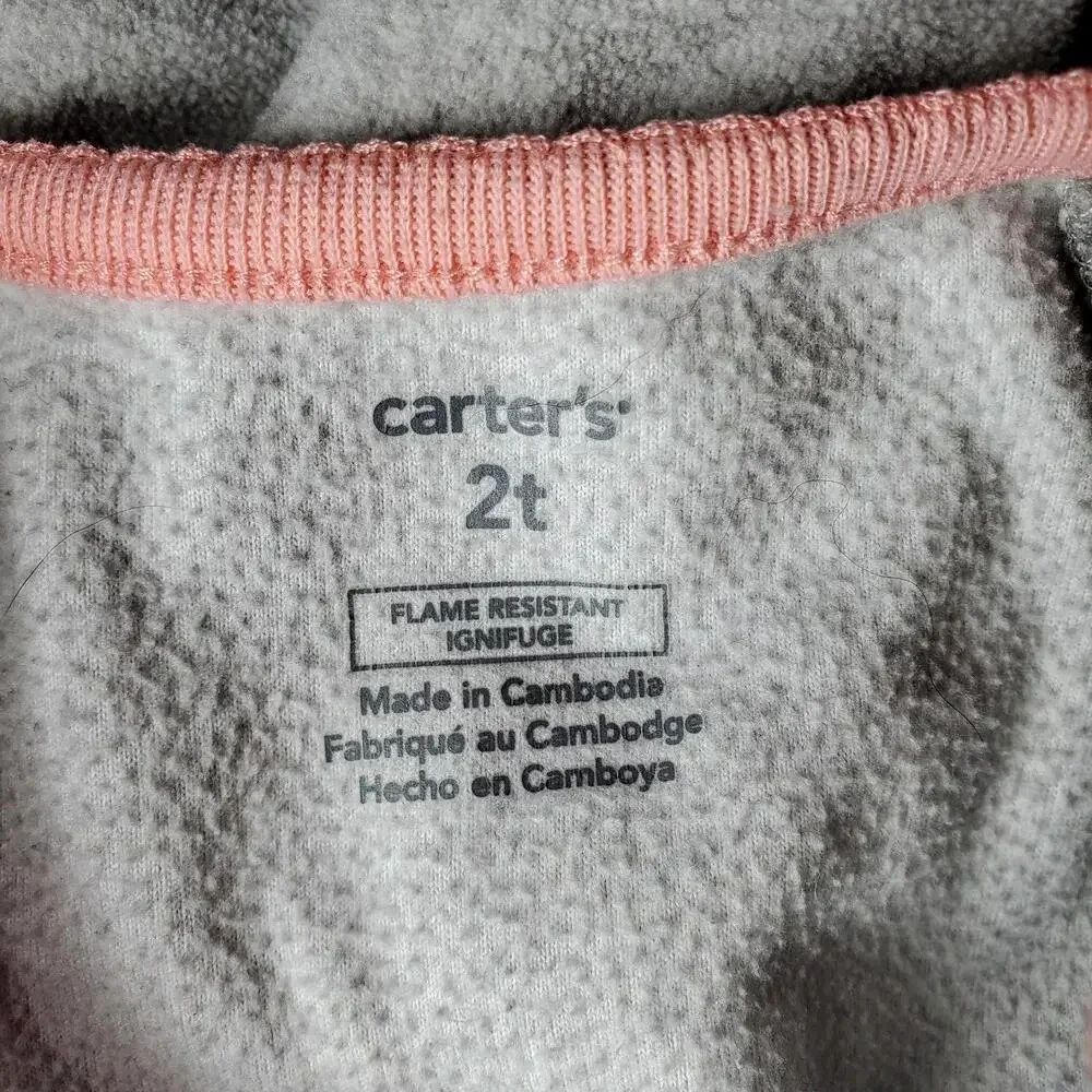 Carter's Toddler Girl Size 2T Gray and Pink Footed Fleece Sleeper Cat Face NWOT
